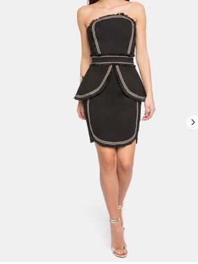 Elliatt Strapless Black Peplum Dress With Fringe Trim Size Medium Runs Small